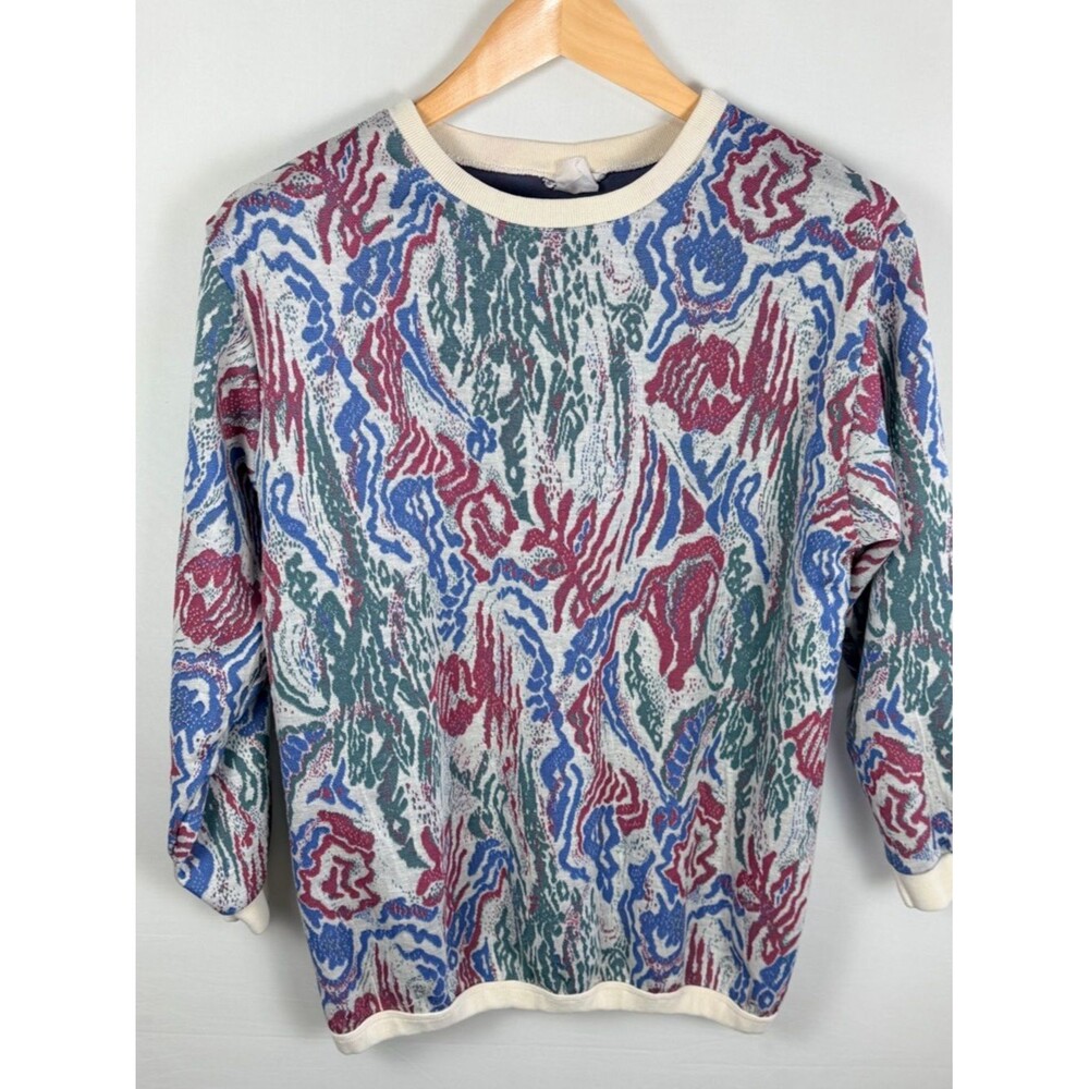 Donkenny Abstract Sweater Small 90s Knit Colorful Crewneck Vintage Style Artsy
